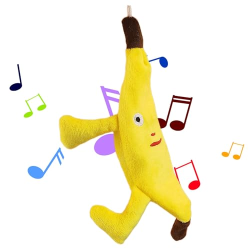 Gruwkue Plüsch-Bananen-Schlüsselanhänger, Musik-Tanz-Plüschtier,Bananenförmiges Plüsch-Singspielzeug | Singmusikspielzeug mit dynamischem Licht für Schule, Auto, Reisen und Zuhause von Gruwkue