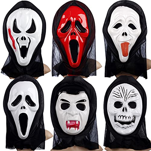 Gshy Halloween beängstigende Plastikmaske 6 Stück Grimasse Skelett Horror Maske Scream Ghost Mask Halloween Cosplay Dekorationen von Gshy