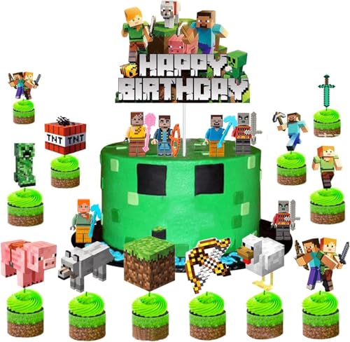 GSXNKK Pixel Cake Topper, Miner Game Cupcake Toppers,Pixel Miner Crafting Cupcake Toppers, Video Game Kuchendeko Geburtstag,Tortendeko figuren GSXNKK Pixel Cake Topper, Miner Game Cupcake Toppers,Pixel Miner Crafting Cupcake Toppers, Video Game Kuchendeko Geburtstag,Tortendeko figuren von Mcties