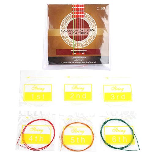 6 PCS Guitar Strings, Metal Nylon Colorful Ukulele Strings Musical Instruments Replacement Part Accessoryfor Classic Acoustic Guitar von Gsycle