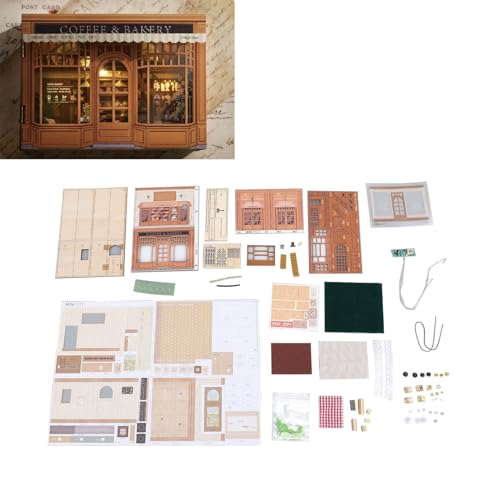 Mini Holzhaus Kit Seite Drehen Design Dekoratives Sammlerstück für Home Coffee Shops Buchhandlungen DIY Miniatur Häuser Kit von Gsycle
