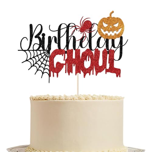 Birthday Ghoul Cake Topper mit schwarzer Spinne, gruseliger Geburtstagskuchenaufsatz für Kürbis-Babyparty/Geister, Halloween-Themenparty-Zubehör (Birthday Ghoul-1) von Gtseryeio