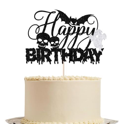 Birthday Ghoul Tortenaufsatz mit schwarzer Spinne, gruseliger Geburtstagskuchenaufsatz für Kürbis-Babyparty/Geist, Halloween-Themenparty-Zubehör (Happy Birthday-2) von Gtseryeio