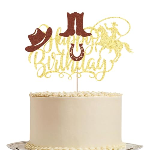 Cowboy-Happy Birthday-Kuchenaufsatz, Western-Stil, Cowboy-Thema, für Jungen und Mädchen, Cowboy-Thema, Geburtstagsdekoration, Zubehör (Cowboy-3) von Gtseryeio