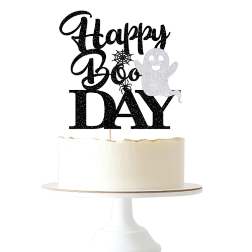 Geburtstagskuchenaufsatz mit schwarzer Spinne, gruseliger Geburtstagskuchenaufsatz für Kürbis-Babyparty/Geister, Halloween-Themenparty-Zubehör (Happy Booday -4) von Gtseryeio