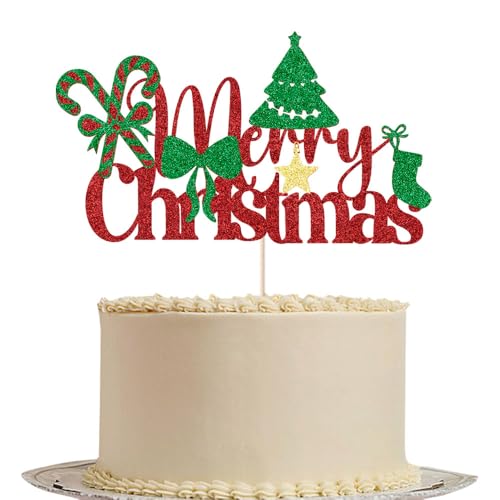 Merry Christmas Cake Topper, Happy Birthday Decor/Santa Holiday Party/Baby Shower/Winter Themed/Merry Christmas Holiday Party Decorations Supplies (Merry -1) von Gtseryeio