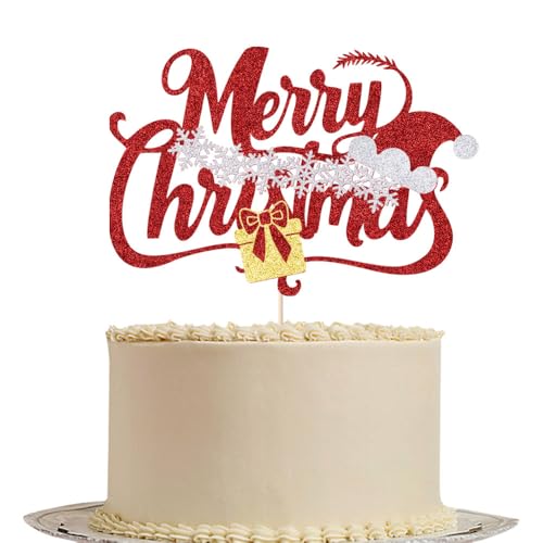 Merry Christmas Cake Topper, Happy Birthday Decor/Santa Holiday Party/Baby Shower/Winter Themed/Merry Christmas Holiday Party Decorations Supplies (Merry -3) von Gtseryeio