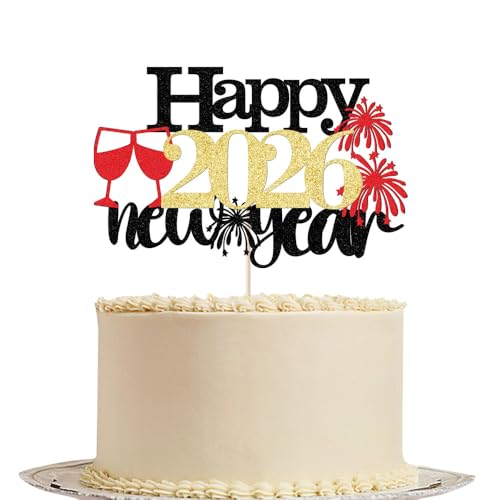 Tortenaufsatz "Happy New Year" 2026, Neujahrsparty-Dekoration, Hello 2026 Party-Thema, Willkommen 2026, Silvester-Partyzubehör, Dekoration (Happy 2026-5) von Gtseryeio