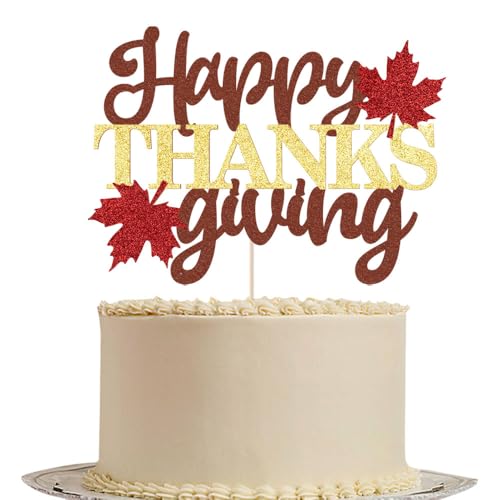 Tortenaufsatz "Happy Thanksgiving Day", Kürbis-Baby-Party, Herbsternte, Ahorn, Thanksgiving-Themenparty-Dekorationen (Happy Thank-3) von Gtseryeio