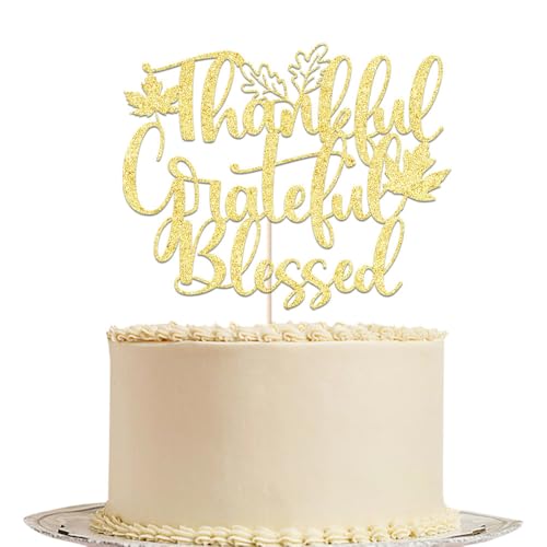 Tortenaufsatz "Happy Thanksgiving Day", Kürbis-Baby-Party, Herbsternte, Ahorn, Thanksgiving-Themenparty-Dekorationen (Thank Bless-4) von Gtseryeio