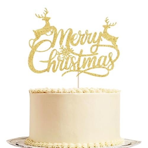 Tortenaufsatz mit Aufschrift "Merry Christmas", "Happy Birthday"-Dekoration, Weihnachtsfeiertag, Babyparty, Winter-Thema, Frohe Weihnachten, Party-Dekorationen (Merry -2) von Gtseryeio