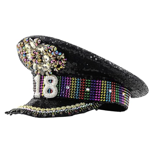 Buntes Strasshut Für Braut Cosplay Kostüm Party Cap Blingbling Pailletten Bühnenaufführungen Requisiten Militärhat Partei Für Braut von Guaber