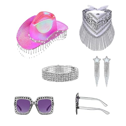 Glitzernder Cowboyhut, glitzernd, Halstuch, Ohrringe für Junggesellinnenabschied, Disco, Kopftuch, Cowboy-Disco für Schauspielerin, Cowgirl-Hut Glitzernder Cowboyhut, glitzernd, Halstuch, Ohrringe für Junggesellinnenabschied, Disco, Kopftuch, Cowboy-Disco für Schauspielerin, Cowgirl-Hut von Guaber