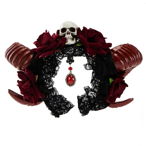 Gothic Horn Hexe Party Rose Haarreifen Halloween Schädel Rollenspiel Kostüm Abschlussbälle Party Live Show Kopfbedeckung Hexenhorn von Guaber