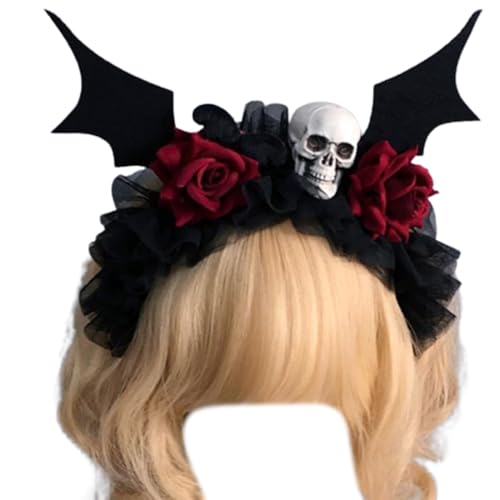 Gothic Rose Haarband mit Schleier für Damen, Cosplay, Party, Kostüm, Tag des Todes, Haarspange, Halloween-Haarschmuck, dunkle Blume, Stirnband, Gothic-Stirnband, Halloween-Kostüm-Zubehör von Guaber