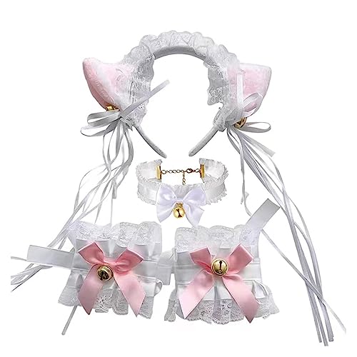 Guaber 1 Set Halloween-Cosplay-Ohr-Stirnband und Halsband, Spitzenmanschetten/Schwanz, schönes Zubehör für Erwachsene, niedliche Kostüme für Frauen, Anime, für Kindergeburtstag, Halloween, Haarband von Guaber