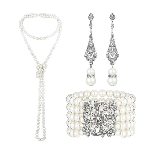 Guaber 20er Jahre Flapper Frauen Stirnband Halskette Ohrringe 1920er Vintage Cosplay Kostüm Zubehör Set Flapper Kleid Zubehör Dekorationen Guaber 20er Jahre Flapper Frauen Stirnband Halskette Ohrringe 1920er Vintage Cosplay Kostüm Zubehör Set Flapper Kleid Zubehör Dekorationen von Guaber