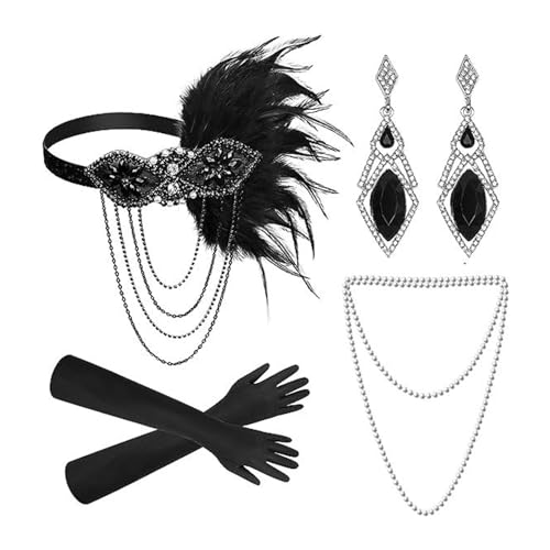 Guaber 20er Jahre Flapper Frauen Stirnband Halskette Ohrringe 1920er Vintage Cosplay Kostüm Zubehör Set Flapper Kleid Zubehör Dekorationen Guaber 20er Jahre Flapper Frauen Stirnband Halskette Ohrringe 1920er Vintage Cosplay Kostüm Zubehör Set Flapper Kleid Zubehör Dekorationen von Guaber