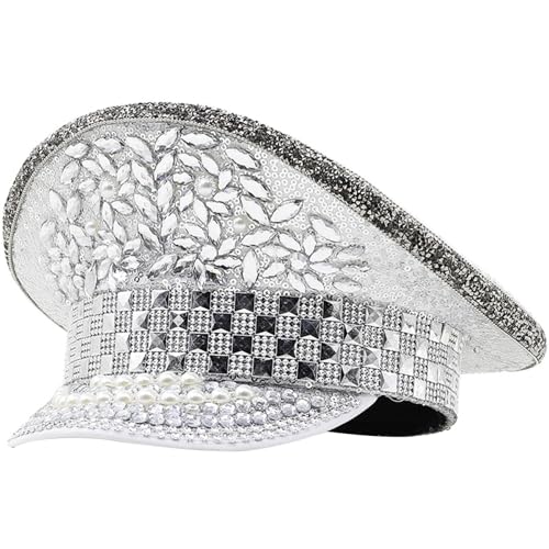 Guaber Braut Hochzeitshut Mit & Pailletten Decor Bühnenshow Militärische Bühnenaufführungen Für Halloween Christmas Captain Cap For Women von Guaber