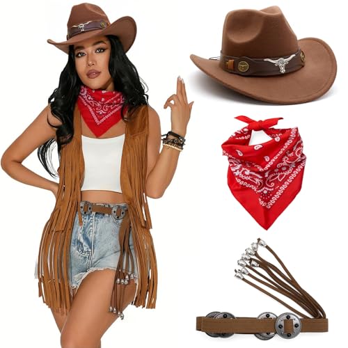 Guaber Cowgirl Kostüm Komplett Set Mit Verschönerten Rodeos Rot Halsschalelziergürtel Für Halloween Anlass Western Themenparty Kostüm Für Frauen Guaber Cowgirl Kostüm Komplett Set Mit Verschönerten Rodeos Rot Halsschalelziergürtel Für Halloween Anlass Western Themenparty Kostüm Für Frauen von Guaber