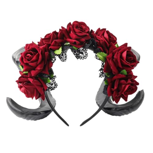Guaber Day of the Dead Horn Lace Hair Hoop Halloween Bride Horn Rollenspiel Kostüm Abschlussbälle Party Live Show Kopfbedeckung Foto Requisiten Halloween Stirnbänder für Frauen von Guaber
