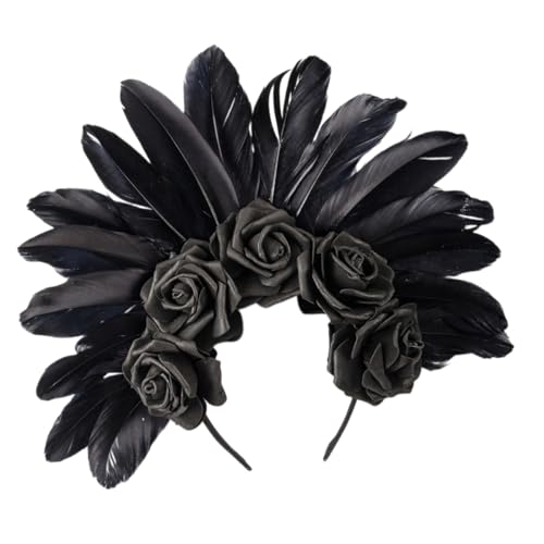 Guaber Einzigartiger Halloween-Haarschmuck mit Federn und Blumen, Haarschmuck für Mottopartys und Rollenspielveranstaltungen, Halloween-Stirnband von Guaber