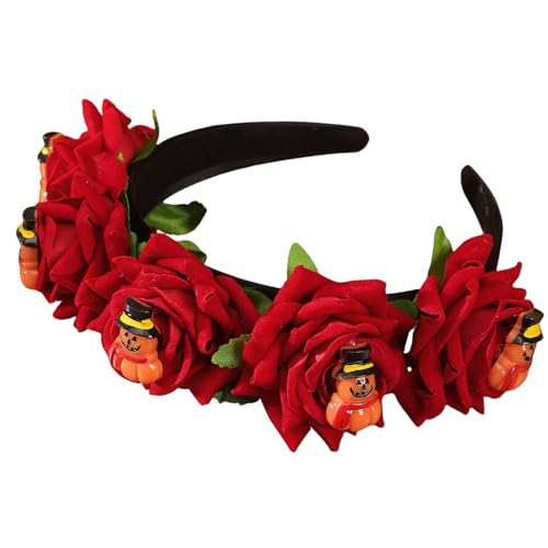 Guaber Festliches Halloween-Kürbis-Schädel-Stirnband mit einzigartiger Rosen-Dekoration, bequeme Kopfbedeckung für Frauen und Mädchen, Haar-Accessoire Guaber Festliches Halloween-Kürbis-Schädel-Stirnband mit einzigartiger Rosen-Dekoration, bequeme Kopfbedeckung für Frauen und Mädchen, Haar-Accessoire von Guaber