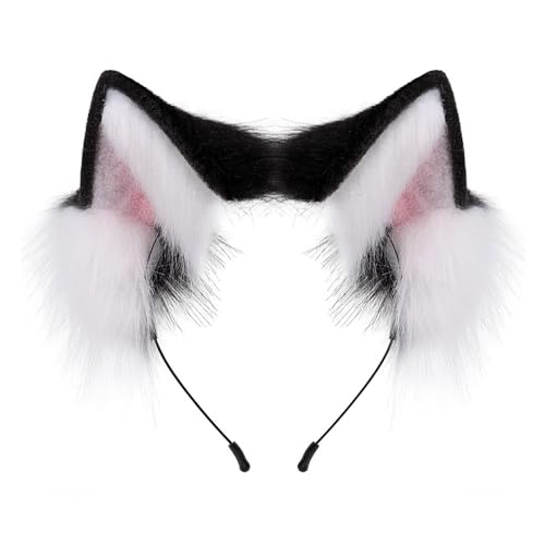 Guaber Haarreif mit pelzigen Ohren, weich, bequem, Tier-Kopfbedeckung, Haarteile für Kostüm, Spielen, Halloween, Party, Kopfbedeckung, Accessoire, weiches, bequemes Stirnband von Guaber