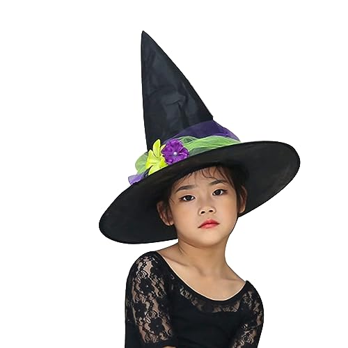 Guaber Hexenhut für Kinder, Cosplay, mit Garn/Blume, für Halloween, Kinder, Haarschmuck, Aufführungen, Karneval, Partyzubehör, Hüte für Mädchen, Hüte für Karneval, Party, Kinder von Guaber