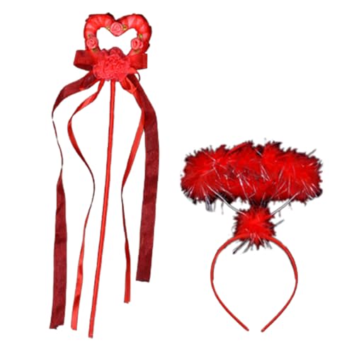 Guaber Mädchen-Zauberstab + Engel-Haarband, Cartoon-Herzband, Lametta, Halloween, Bühne, Kopfschmuck, Mädchen, Stirnbänder, pelziges Feder-Kostüm, Erwachsene von Guaber