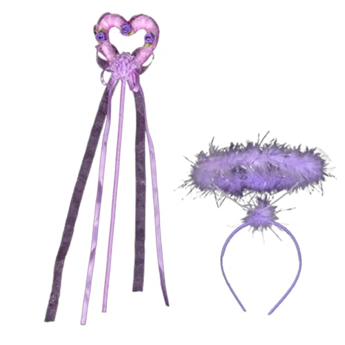 Guaber Mädchen-Zauberstab + Engel-Haarband, Cartoon-Herzband, Lametta, Halloween, Bühne, Kopfschmuck, Mädchen, Stirnbänder, pelziges Feder-Kostüm, Erwachsene von Guaber
