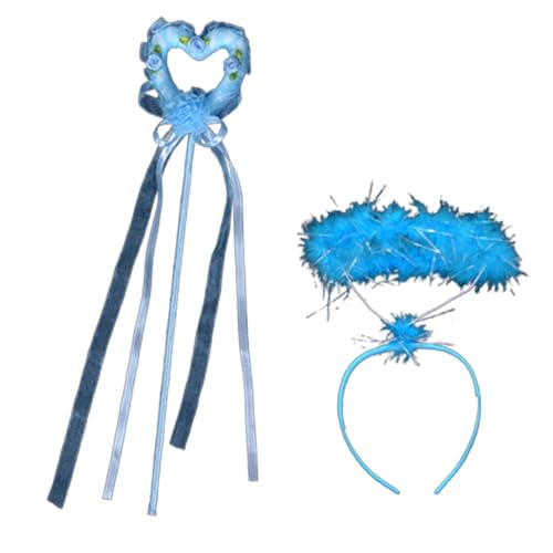 Guaber Mädchen-Zauberstab + Engel-Haarband, Cartoon-Herzband, Lametta, Halloween, Bühne, Kopfschmuck, Mädchen, Stirnbänder, pelziges Feder-Kostüm, Erwachsene von Guaber