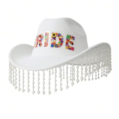 Guaber Partyhut mit Perlen, Panama-Perlen, Quasten, Brautschmuck, für Hochzeit, Karneval, Musik, Festivals, Club, Cocktail, Party, Cowboy von Guaber