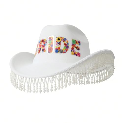 Guaber Partyhut mit Perlen, Panama-Perlen, Quasten, Brautschmuck, für Hochzeit, Karneval, Musik, Festivals, Club, Cocktail, Party, Cowboy von Guaber