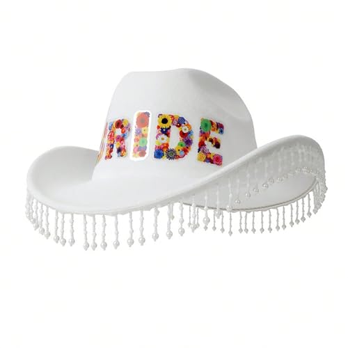 Guaber Partyhut mit Perlen, Panama-Perlen, Quasten, Brautschmuck, für Hochzeit, Karneval, Musik, Festivals, Club, Cocktail, Party, Cowboy von Guaber