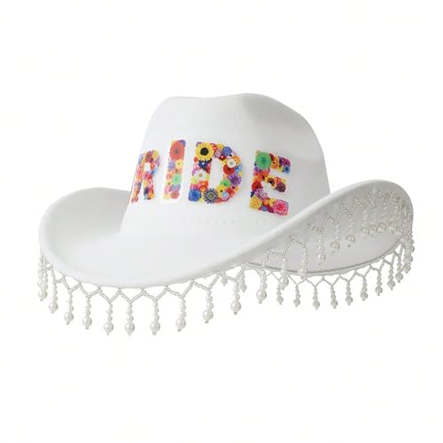 Guaber Partyhut mit Perlen, Panama-Perlen, Quasten, Brautschmuck, für Hochzeit, Karneval, Musik, Festivals, Club, Cocktail, Party, Cowboy von Guaber