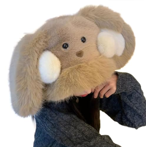 Guaber Pelziger Cartoon-Kopfbedeckung mit Rouge für Millennial-Cosplay, pelziger Hut mit Ohren, übergroße Kopfbedeckung für Winter-Cartoon von Guaber