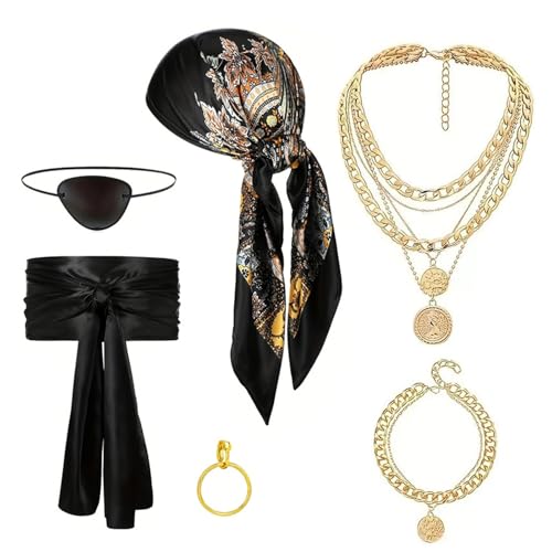 Guaber Piraten-Cosplay-Zubehör, Kopftuch, Gürtel, Schmuck-Set, Vintage-Design, Halloween-Kostüm, Requisiten, Piraten-Themenparty-Zubehör-Set Guaber Piraten-Cosplay-Zubehör, Kopftuch, Gürtel, Schmuck-Set, Vintage-Design, Halloween-Kostüm, Requisiten, Piraten-Themenparty-Zubehör-Set von Guaber