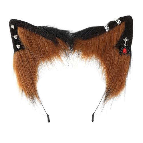 Guaber Skurrile Ohr-Form Haarreifen mit Spinnen Ohrring-Dekor, Film-Enthusiasten, Plüsch-Stirnband für Teenager, Erwachsene, Cosplay, Haarschmuck, Füchse, Ohren, Haarband, Anime, Cosplay, Halloween von Guaber