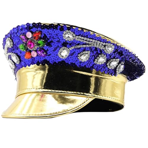 Guaber Steampunk Strassstones Flat Top Für Frauen Mit Pailletten Cosplay Kostüm Party Cap Blingbling Navy Stage Props Party Accessoires Festival von Guaber