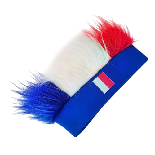Guaber Tricolor Französische Fanperücke, weich, bequem, Kunstfaser, Kopfschmuck für nationale Feiern, Party, Cheerleading-Kopfschmuck von Guaber