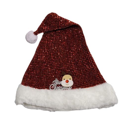 Guaber Weihnachtsmütze aus dickem Plüsch und weißer pelziger Krempe für Partys, Verkleidungen, Cosplay, Pailletten-Kostüme von Guaber