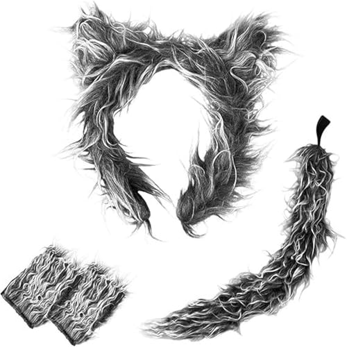 Guaber Wolfskostüm-Set für Kinder, mit eleganten Stirnbändern und Schwanz, Dschungeltier-Kostüm, für Halloween, Partyzubehör, Dekoration, Wolfskostüm, Kinder von Guaber