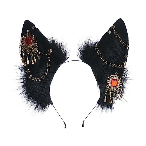 Haarreif mit Cartoon-Wolf-Ohren, baumelnde Ohrringe, Dekoration, Haarhalter, Cosplay-Party, Kopfbedeckung für Teenager, Erwachsene, Stirnbänder für Frauen, Stirnband, Wolfsohrform, Halloween von Guaber
