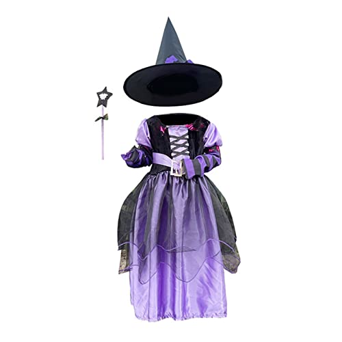 Halloween-Hexenkostüm für Mädchen, Cosplay, lila, Märchenkleid mit Hut für Halloween, Rollenspiele, Partys, Kostüm für Mädchen Halloween-Hexenkostüm für Mädchen, Cosplay, lila, Märchenkleid mit Hut für Halloween, Rollenspiele, Partys, Kostüm für Mädchen von Guaber
