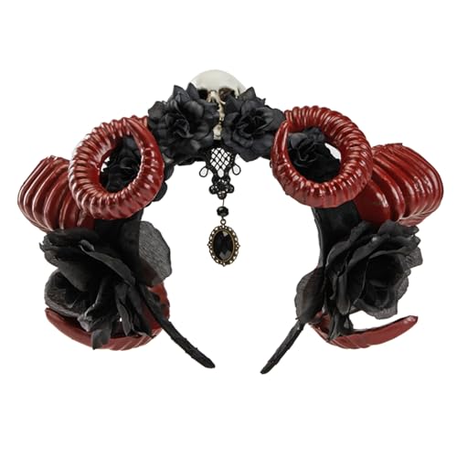 Hexenhorn Teufel Rose Stirnbänder Dunkle Spitze für Karneval Party Handgemachte Gothic Party Kostüm Teufelshorn Stirnbänder von Guaber