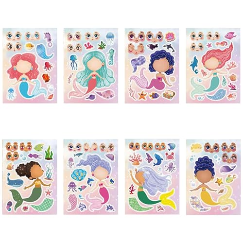 Mermaids Themenaufkleber Puzzle Aufkleber Für Kinder 32 Blatt Wiederverwendbare Gesicht Kreatives Handwerk Safe Aktivität Geschenk Handwerk von Guaber