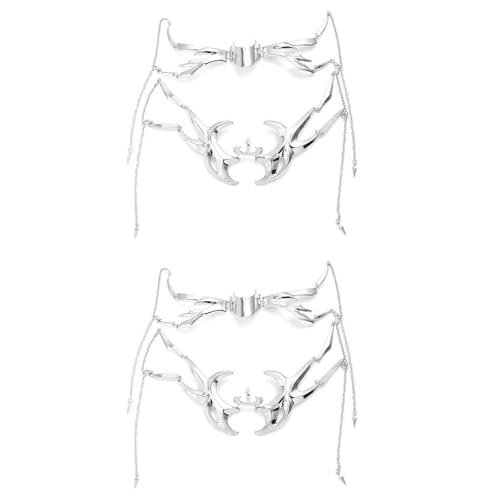 Verstellbarer Metall-Kinnschutz mit Gesichtskette für Halloween, Party, Fotografie, Kostüm, 2 Stück, verstellbare Metall-Gesichtskette, Zubehör Verstellbarer Metall-Kinnschutz mit Gesichtskette für Halloween, Party, Fotografie, Kostüm, 2 Stück, verstellbare Metall-Gesichtskette, Zubehör von Guaber