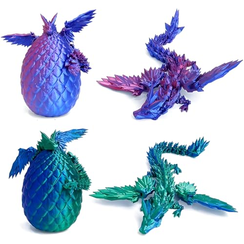 Guador 3D Gedrucktes drachenei mit Drache，2 Stück Drachenei Geheimnisvolle Flügelstil Drachen,Drache im Ei,Dragon Egg,Figuren Überraschung Easter Dracheneier Wohnkultur,Blau-Lila+Blau-Grün von Guador