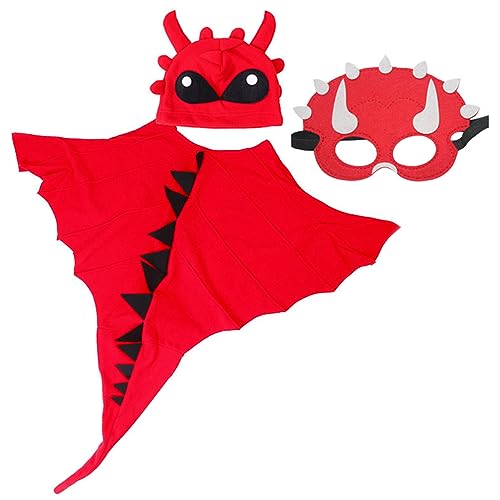 Guador Dinosaurier Cosplay Umhang Dinosaurier Kostüm Kinder Halloween Umhang Cape Dino Kostüm Dinosaurier Maske Kapuzenumhang Halloween-Mantel Halloween Kostüm Kinder für Kinder Cosplay Party (Rot) von Guador